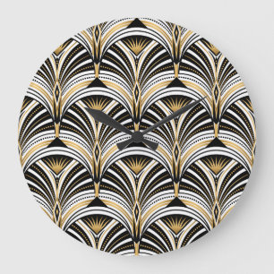 Grande Horloge Ronde Art Déco Gold Black Elegance : Années folles