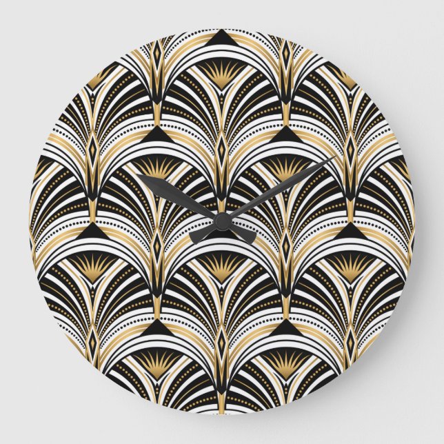 Grande Horloge Ronde Art Déco Gold Black Elegance : Années folles (Recto)