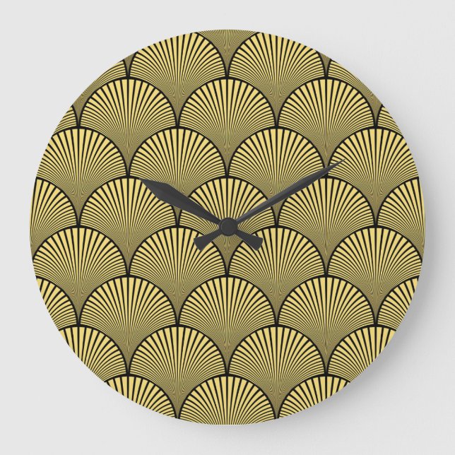 Grande Horloge Ronde Art déco japonais : Design d'or noir (Recto)