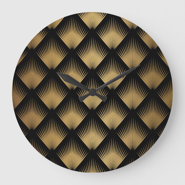 Grande Horloge Ronde Art Déco, motif d'or noir. (Recto)