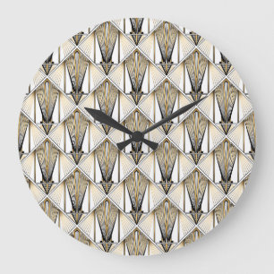 Grande Horloge Ronde Art déco, motif or de luxe
