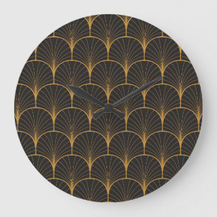 Grande Horloge Ronde Art Déco, Motif Vintage géométrique.