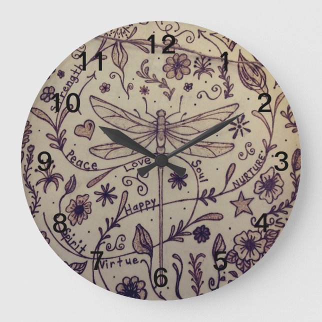 Grande Horloge Ronde Art Dragonfly (Recto)