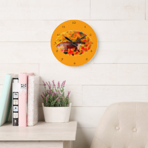 Grande Horloge Ronde Art faunique coloré Renard d'automne