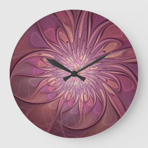 Grande Horloge Ronde Art floral fractal moderne abstrait couleurs de ba