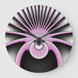 Grande Horloge Ronde Art fractal abstrait moderne Figure rose gris noir