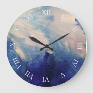Grande Horloge Ronde Art moderne de blanc d'AbstractBlue