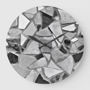 Grande Horloge Ronde Art moderne de mosaïque gris-noir et blanc de Ter