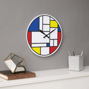 Grande Horloge Ronde Art Moderne Géométrique Minimaliste De Stijl Mondr