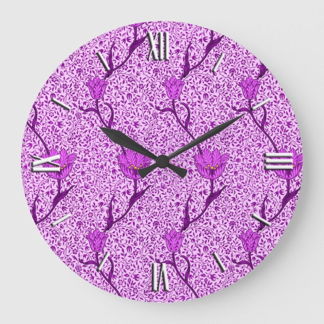 Grande Horloge Ronde Art Nouveau Tulip Damask, Violet et Orchidée (Recto)