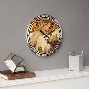 Grande Horloge Ronde Art Nouveau vintage 1897 "Fruit" par Alphonse Much