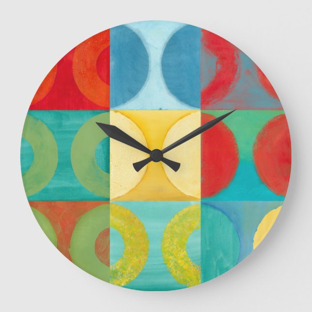 Grande Horloge Ronde Art Pop brillant avec cercles et Carré (Recto)