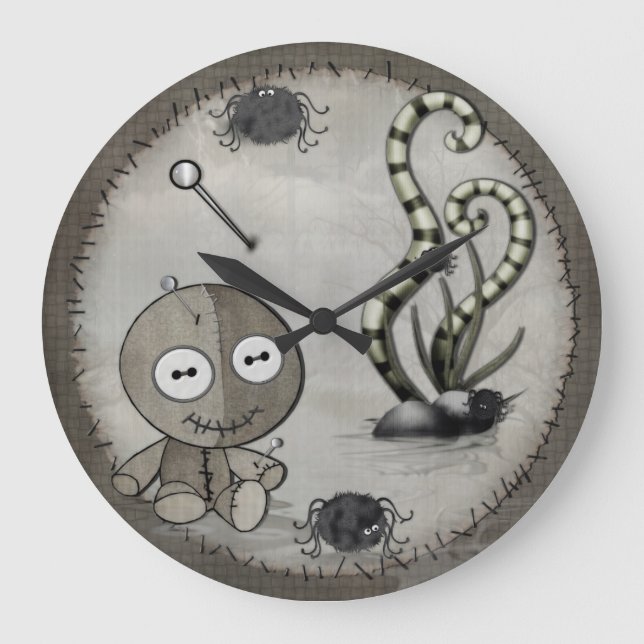 Grande Horloge Ronde Art populaire gothique de poupée de vaudou de MOJO (Recto)
