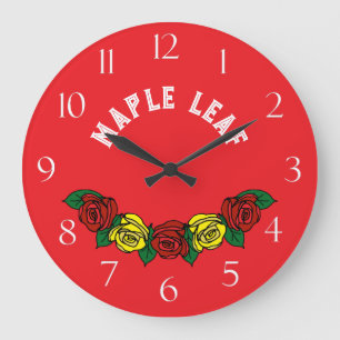 Grande Horloge Ronde Art populaire Narrowboat Roses rouges