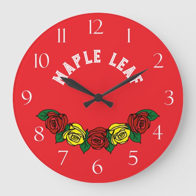 Grande Horloge Ronde Art populaire Narrowboat Roses rouges (Recto)