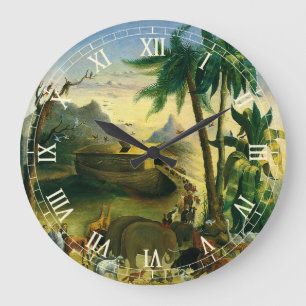 Grande Horloge Ronde Art populaire victorien vintage, L'Arche de Noé pa
