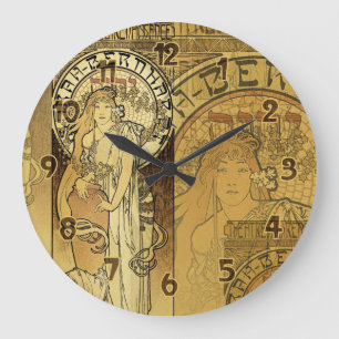 Grande Horloge Ronde Art vintage d'affiche de Nouveau d'art