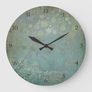 Grande Horloge Ronde Art vintage moderne de fleur de conception florale