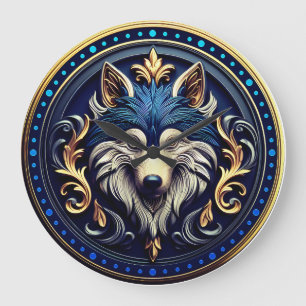 Grande Horloge Ronde Art Wolf Wilderness avec conception 3D