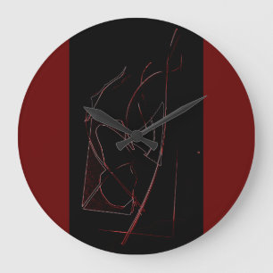 GRANDE HORLOGE RONDE ARTISTIC ABSTRACT RED AND BLACK CLOCK