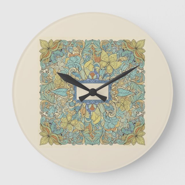 Grande Horloge Ronde Artistic Zentangle Mandala Wall Clock (Recto)