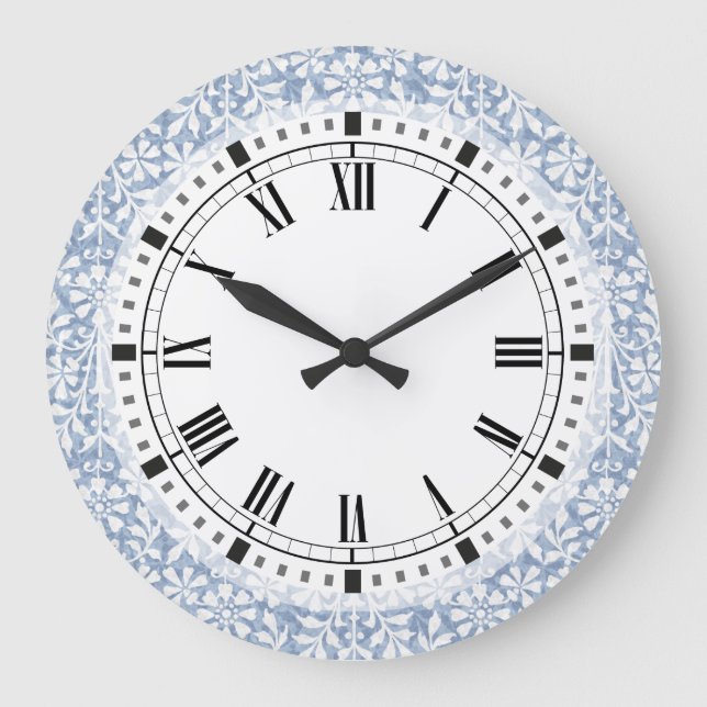 Grande Horloge Ronde Arts et métiers d'art bleu et blanc (Recto)
