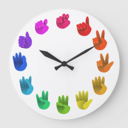 Grande Horloge Ronde ASL Langue des signes arc-en-ciel couleur roue