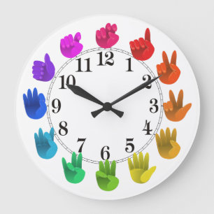 Grande Horloge Ronde ASL Langue des signes arc-en-ciel couleur roue