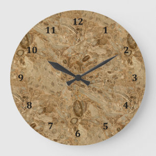 Grande Horloge Ronde Aspect fossile en marbre Brown