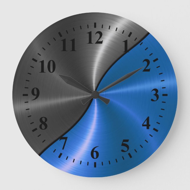 Grande Horloge Ronde Aspect métallique en acier inoxydable bleu argenté (Recto)