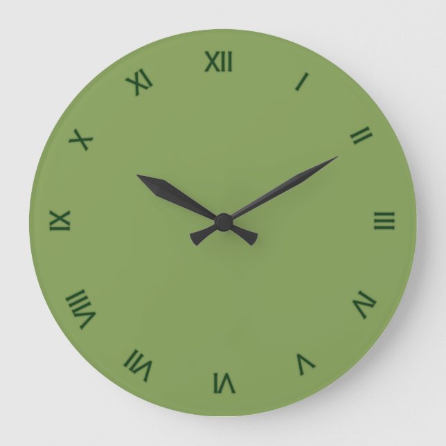 Grande Horloge Ronde Asperges solides vert avec chiffres romains (Recto)