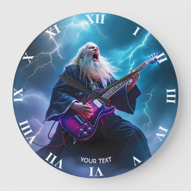 Grande Horloge Ronde Assistant Imaginaire Cute Lecture de la guitare (Recto)