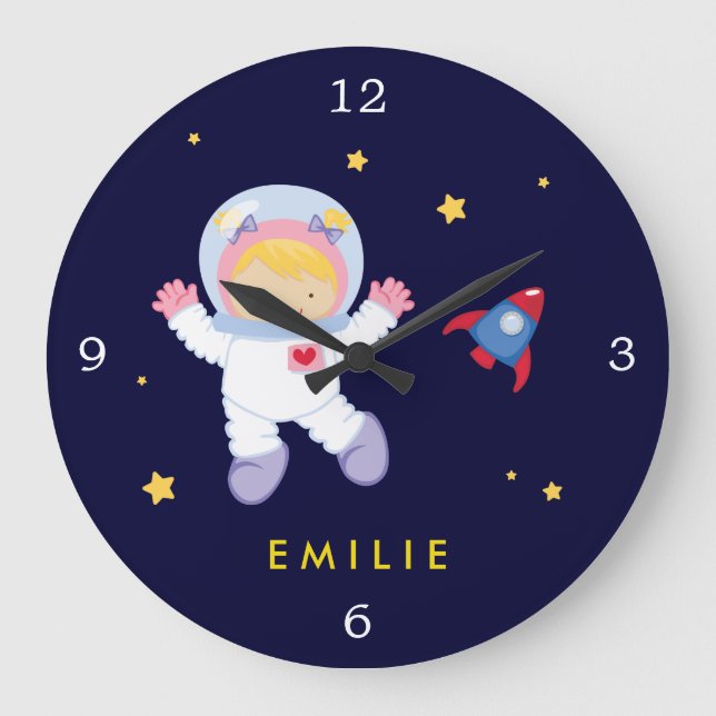 Grande Horloge Ronde Astronaute girl Space Themed (Recto)
