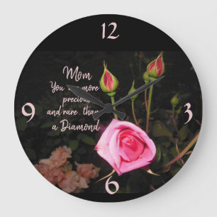 Grande Horloge Ronde Atmospheric  Rosebuds with Text> Mothers Day Clock