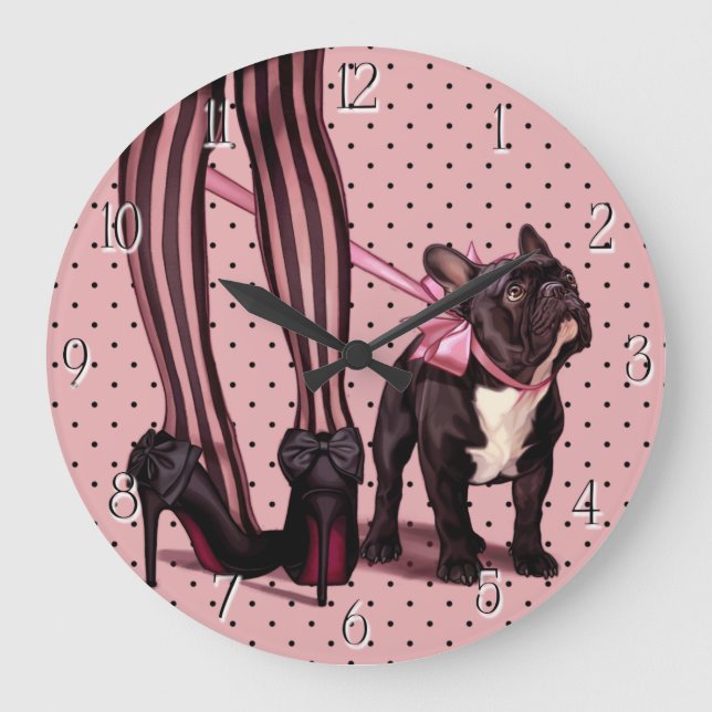 Grande Horloge Ronde Attachée à mon Bouledogue Français (Recto)