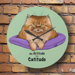 Grande Horloge Ronde Attitude de chat drôle