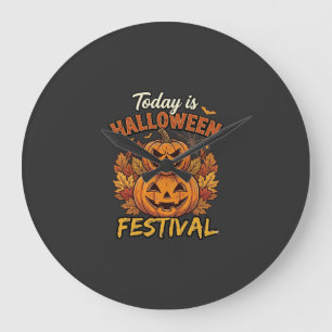 Grande Horloge Ronde Aujourd'hui est la fête d'Halloween Citrouilles Em