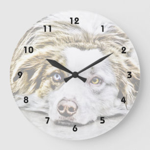 Grande Horloge Ronde Australian Shepherd dog art