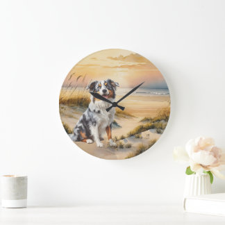 Grande Horloge Ronde Australian Shepherd in a Beach Cove