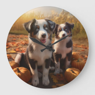 Grande Horloge Ronde Australian Shepherd Puppy Citrouille de plaisir d'