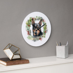 Grande Horloge Ronde Australie Kelpie Noël Wreath Festive Pup