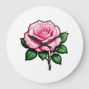 Grande Horloge Ronde Autocollant transparent rose