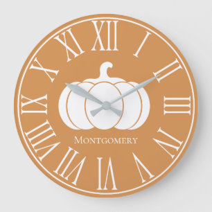 Grande Horloge Ronde Automne automne blanc Citrouille Silhouette