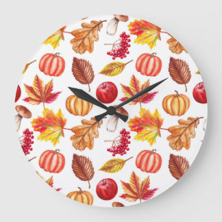 Grande Horloge Ronde Automne Botanique Sans Seamless : Élégance Florale