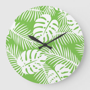 Grande Horloge Ronde automne tropical, motifs de feuilles d'été