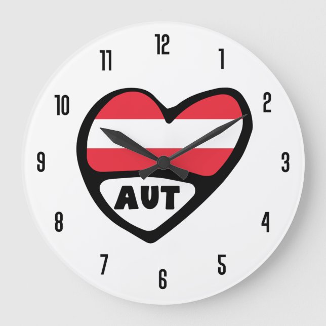 Grande Horloge Ronde Autriche Code pays AUT Drapeau Coeur (Recto)