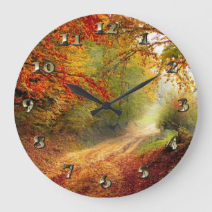 Grande Horloge Ronde Autumn Leaves and Trees Covering Dirt Road