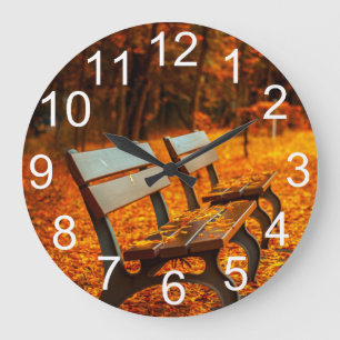 Grande Horloge Ronde Autumn Park Bench Wall Clock