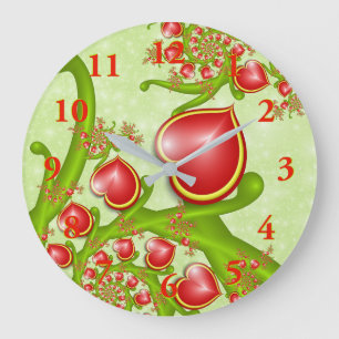 Grande Horloge Ronde Avec beaucoup d'amour, art fractal Red Yellow Hear