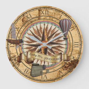 Grande Horloge Ronde Aventure de boussole de carte d'antiquité de